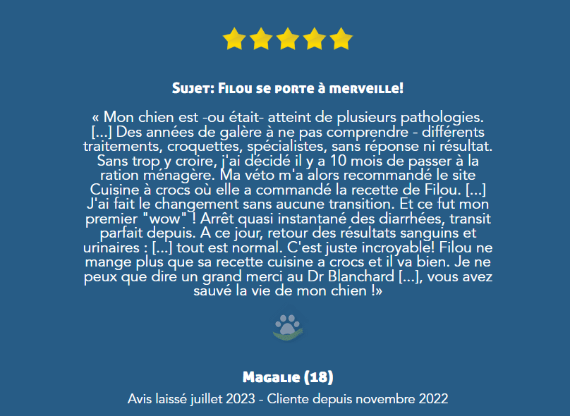 Avis sur les recettes pour chien malade - Les recettes avec suivi vétérinaire de Cusiine-a-crocs